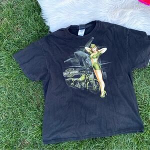 Harley Davidson Pinup Girl Biker Babe Mens 2XL Military Black Motorcycles tee